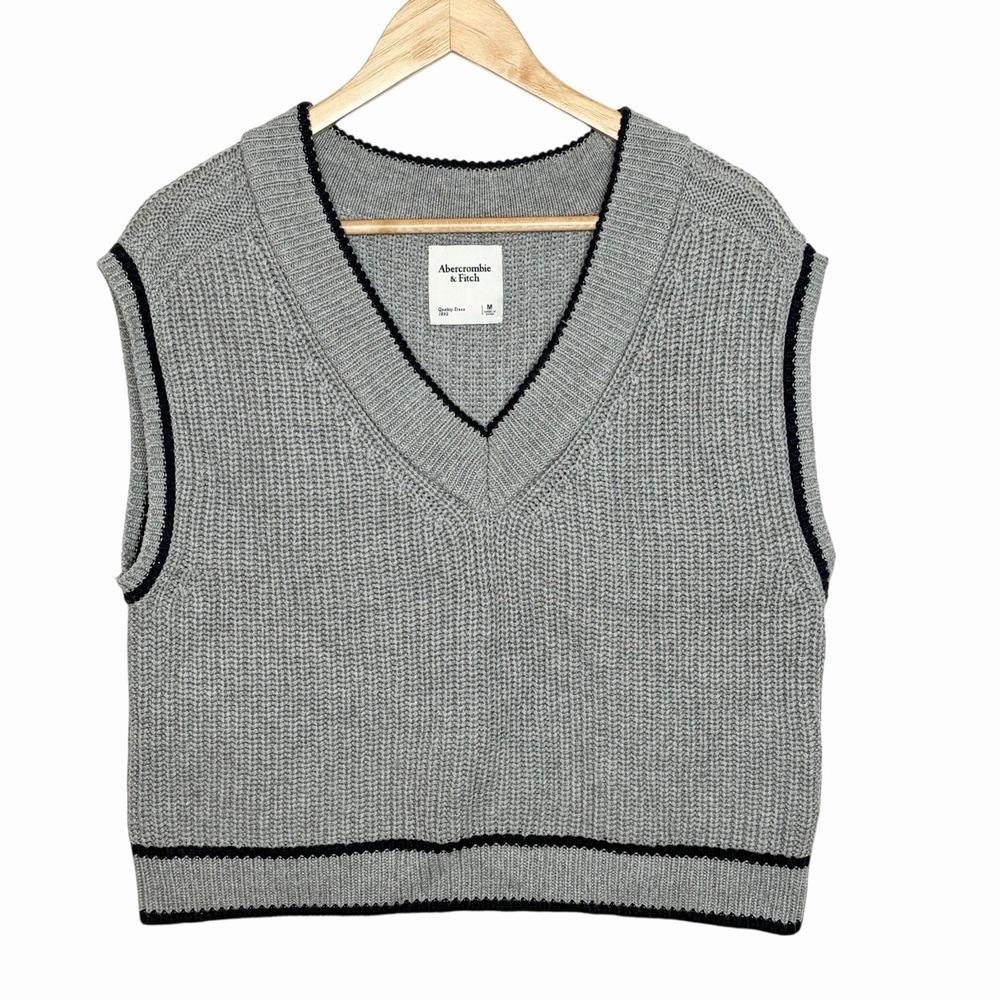 Abercrombie & Fitch Cropped Sweater Vest Womens M Y2K Academia Preppy Cricket